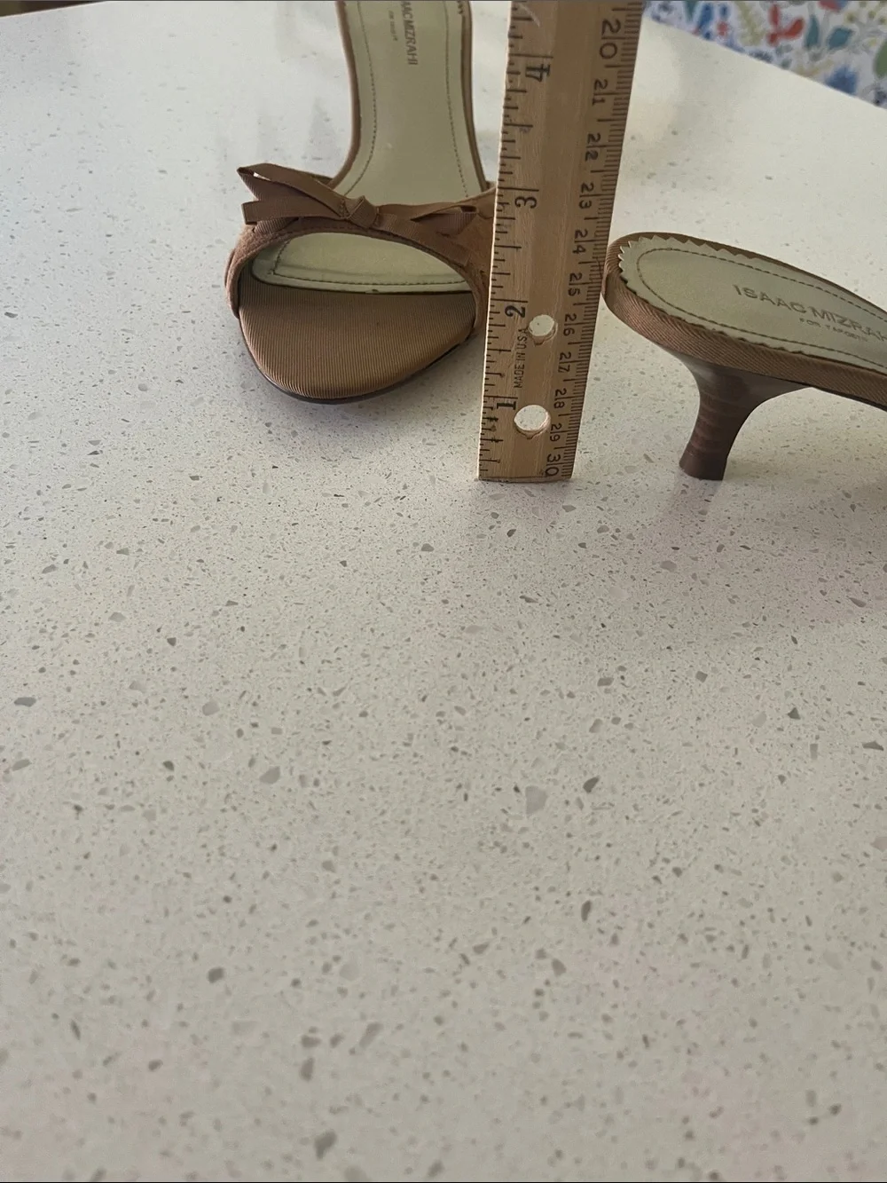 Isaac Mizrahi Tan Brown Open-Toe Slide Mules with Bow Accent